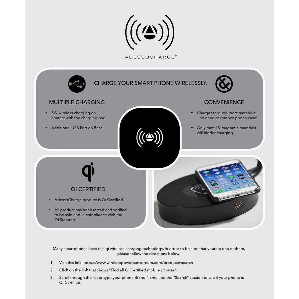 Maxine 19 in. Matte Black w. Antique Brass Accents Desk Lamp with Qi Wireless Charging by Adesso - Image 5