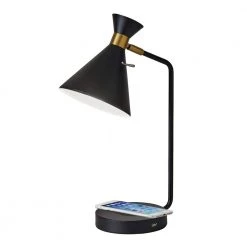 Maxine 19 in. Matte Black w. Antique Brass Accents Desk Lamp with Qi Wireless Charging by Adesso