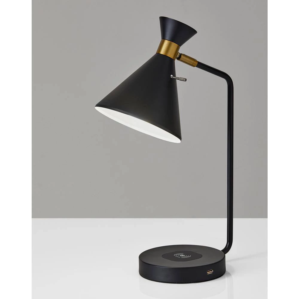 Maxine 19 in. Matte Black w. Antique Brass Accents Desk Lamp with Qi Wireless Charging by Adesso - Image 2