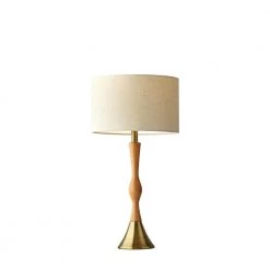Eve 25.5 in. Natural Oak Wood with Antique Brass Accent Table Lamp by Adesso