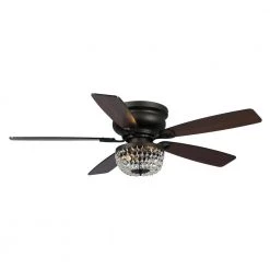 48 in. Indoor New Bronze Flush Mount Crystal Ceiling Fan with Light Kit and Remote Control by Parrot Uncle