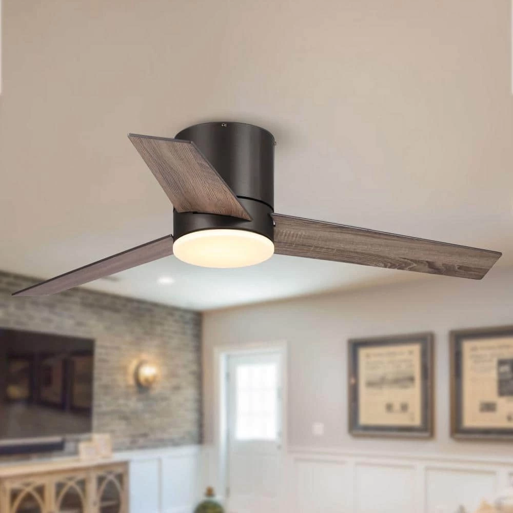 Kielah 48 in. LED Indoor/Outdoor New Bronze Flush Mount Chandelier Ceiling Fan with Light and Remote by Parrot Uncle - Image 2
