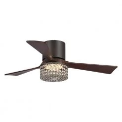 48 in. Outdoor/Indoor Integrated LED Light New Bronze Flush Mount Crystal Ceiling Fan with Remote Included by Parrot Uncle