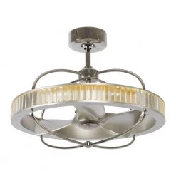 28 in. LED Indoor Nickel Crystal Caged Ceiling Fan with Remote Control and Reversible DC Motor by Parrot Uncle