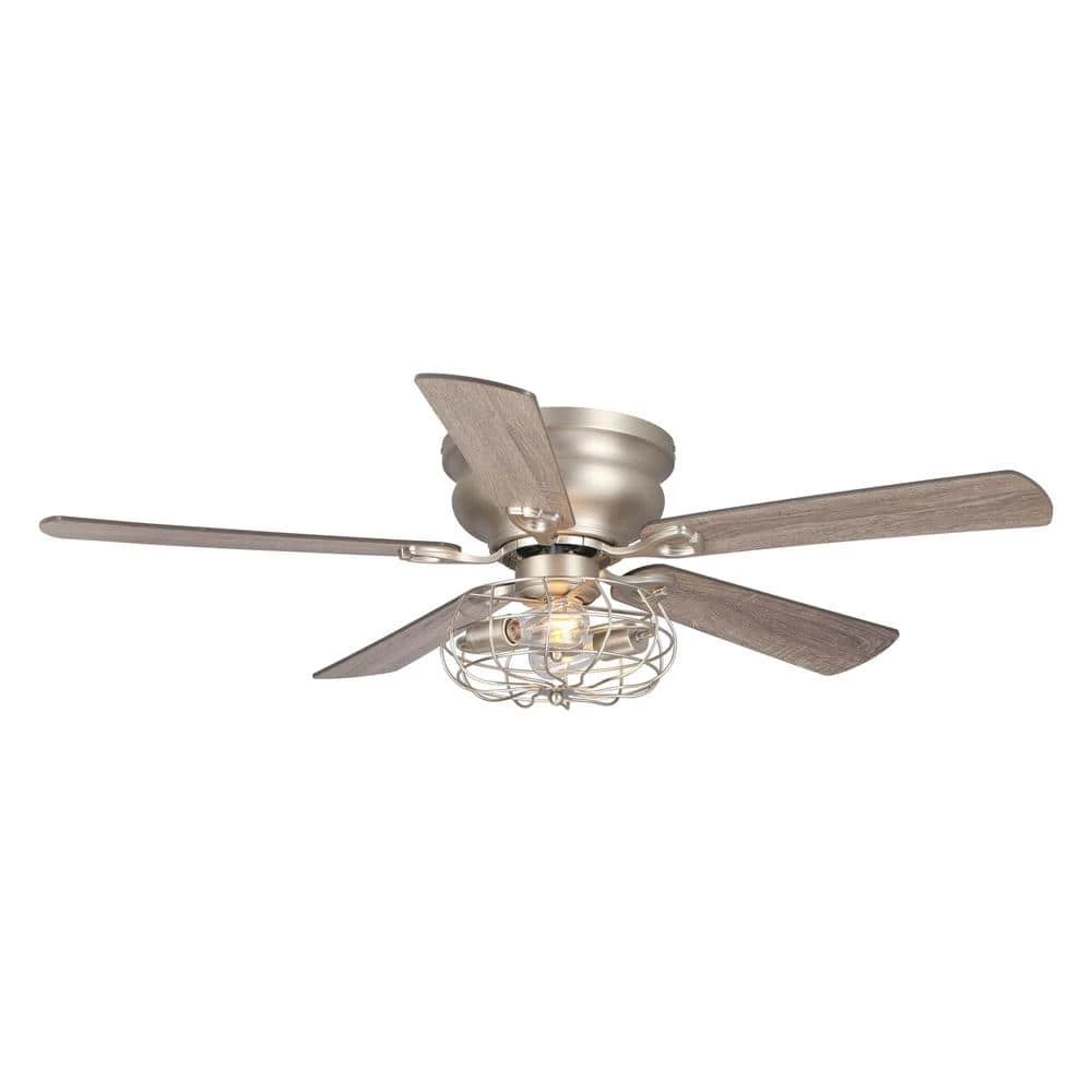 Thurber 48 in. Nickel Flush Mount Chandelier Ceiling Fan with Remote and Light Kit by Parrot Uncle