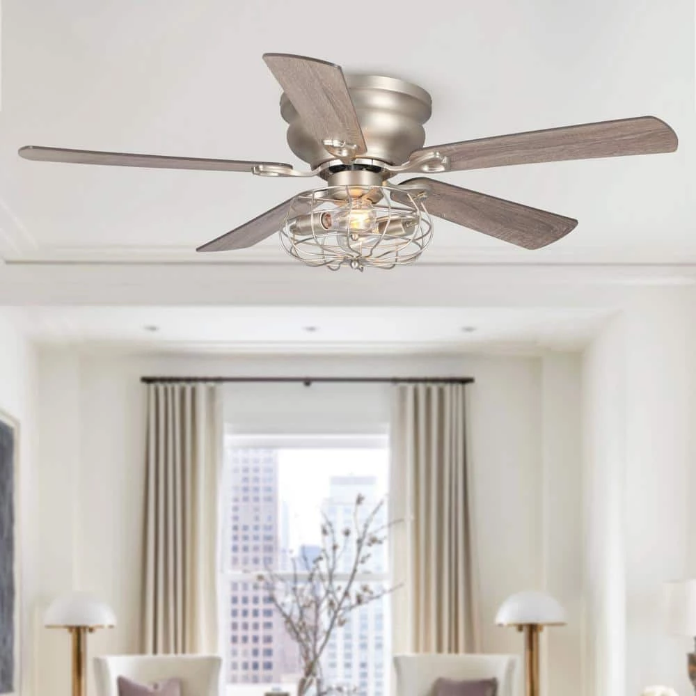 Thurber 48 in. Nickel Flush Mount Chandelier Ceiling Fan with Remote and Light Kit by Parrot Uncle - Image 2