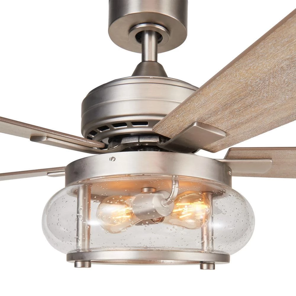 60 in. Indoor/Outdoor Nickel 5-Blade Glass Shade Ceiling Fan with Remote and Light Kit Included by Parrot Uncle - Image 6