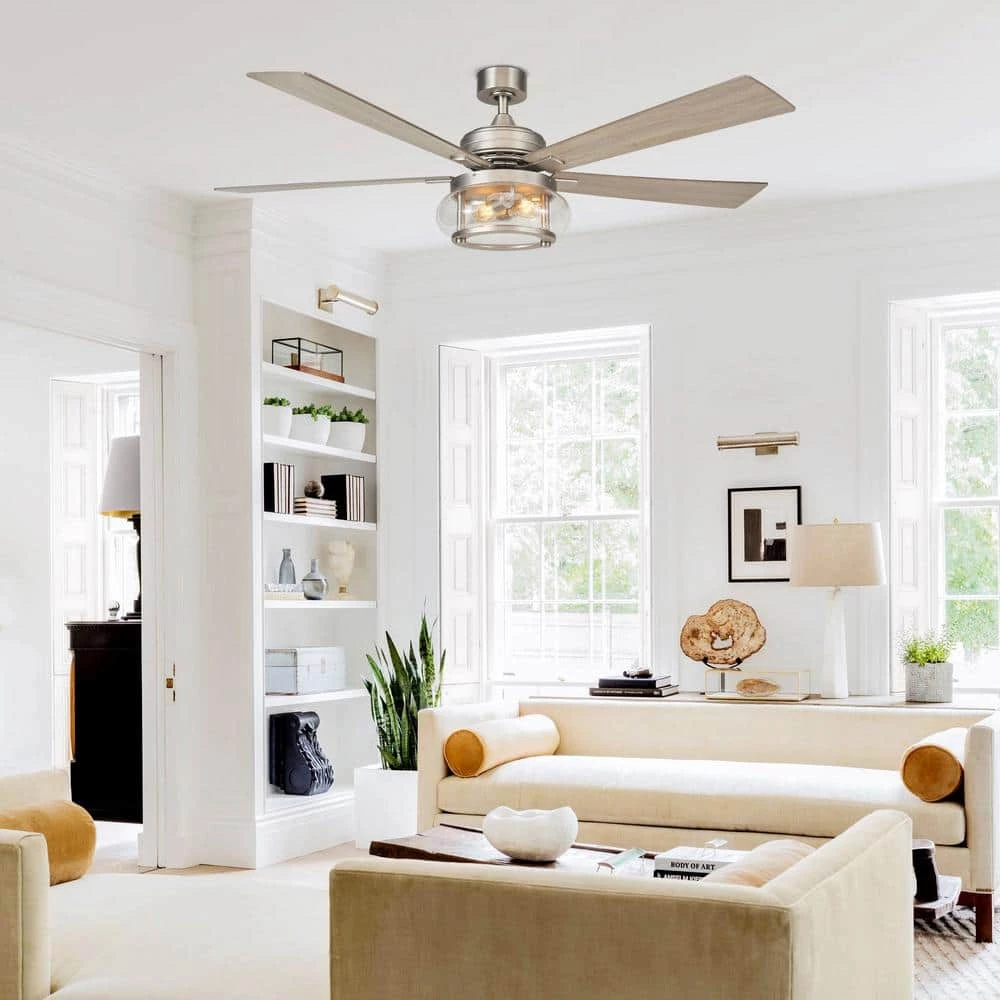 60 in. Indoor/Outdoor Nickel 5-Blade Glass Shade Ceiling Fan with Remote and Light Kit Included by Parrot Uncle - Image 7