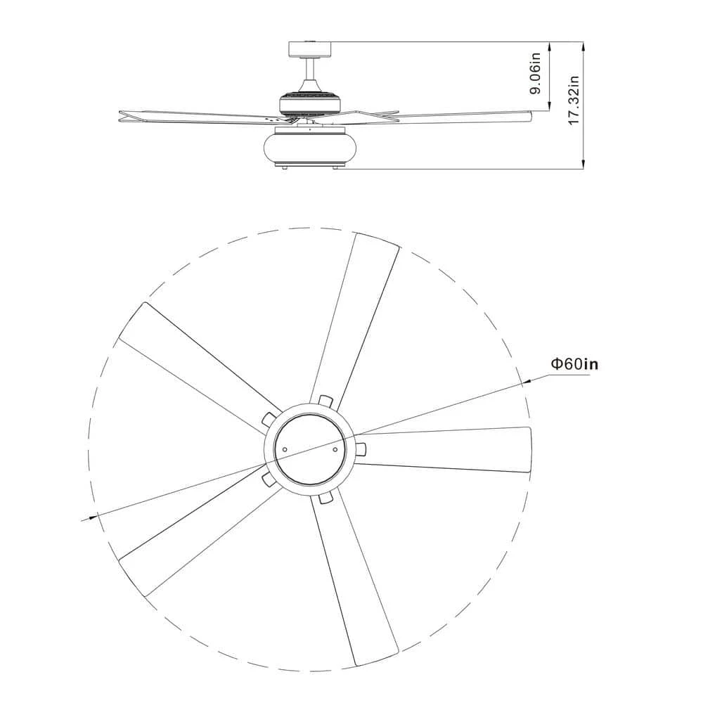 60 in. Indoor/Outdoor Nickel 5-Blade Glass Shade Ceiling Fan with Remote and Light Kit Included by Parrot Uncle - Image 3