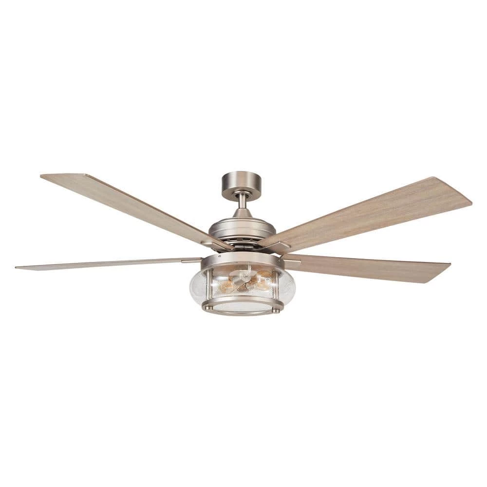 60 in. Indoor/Outdoor Nickel 5-Blade Glass Shade Ceiling Fan with Remote and Light Kit Included by Parrot Uncle - Image 4