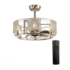 24.2 in. Indoor Nickel Silver Crystal LED Caged DC Motor Ceiling Fan with Remote Control and Light Kit by Parrot Uncle