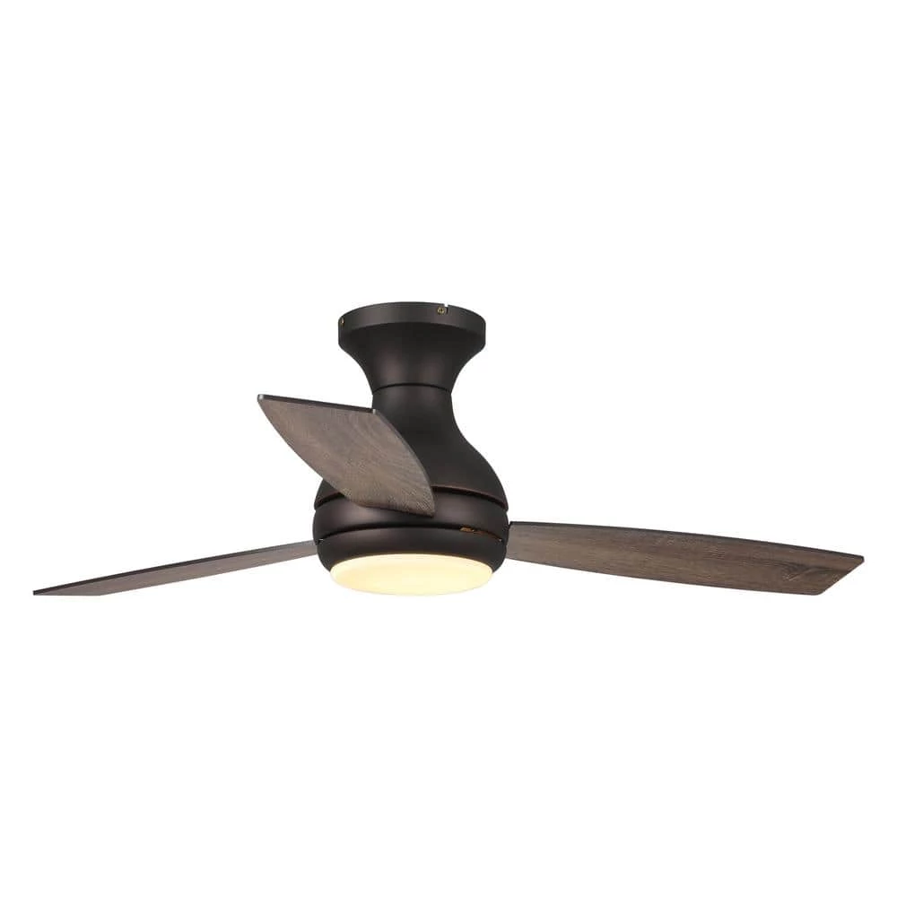 Beckette 48 in. Indoor/Outdoor Oil Rubbed Bronze Flush Mount LED Ceiling Fan with Light Kit and Remote Control by Parrot Uncle