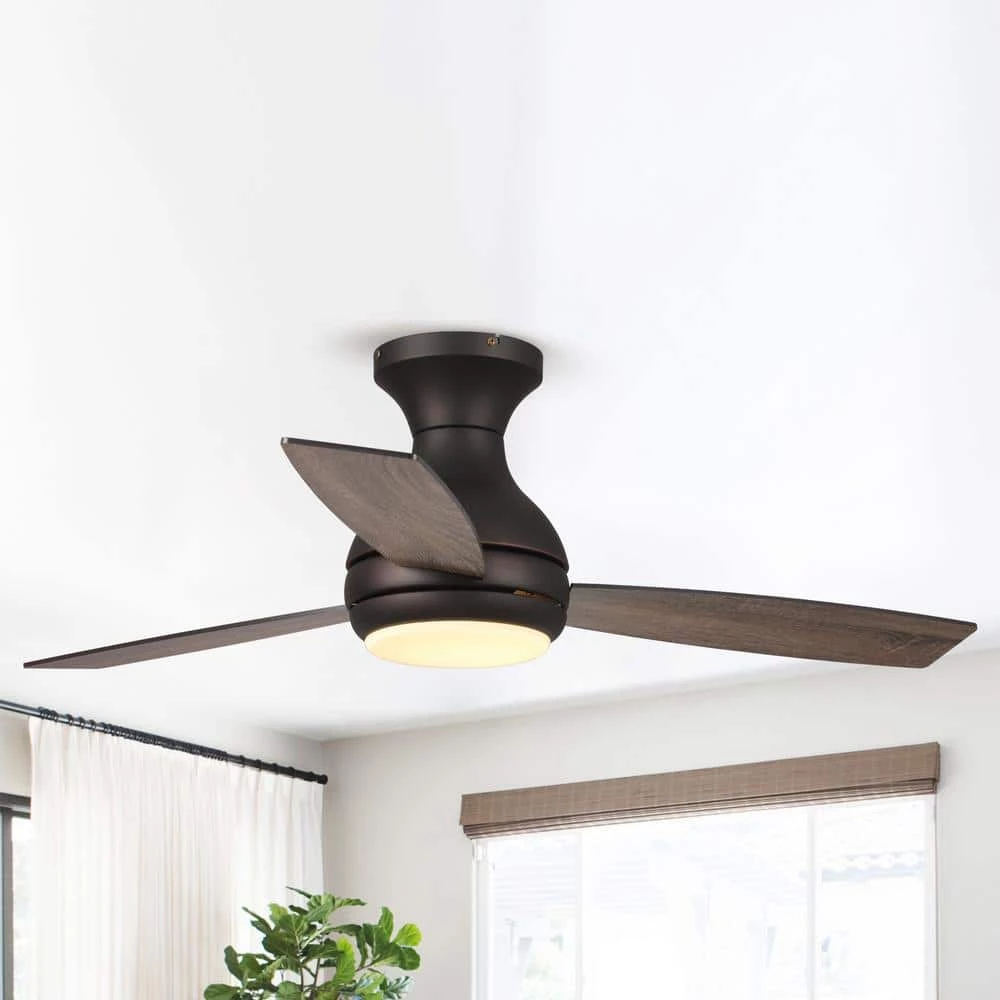 Beckette 48 in. Indoor/Outdoor Oil Rubbed Bronze Flush Mount LED Ceiling Fan with Light Kit and Remote Control by Parrot Uncle - Image 2