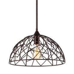 Hillsville 1-Light Rustic Iron Caged Chandelier with Black Shade by Parrot Uncle