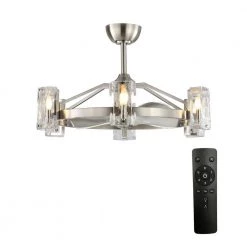 34 in. Bucholz LED Indoor Satin Nickel Down Rod Mount Chandelier Ceiling Fan with Light Kit and Remote Control Included by Parrot Uncle