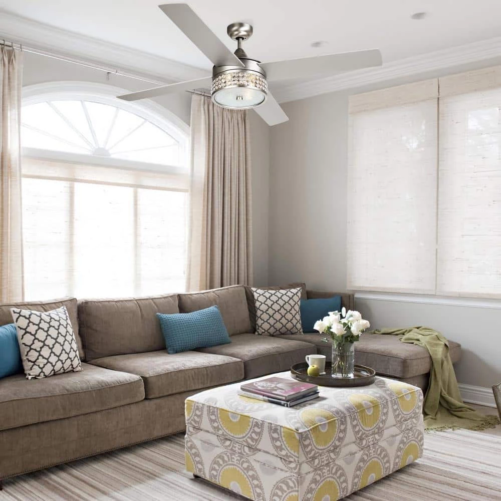 Cason 52 in. Indoor Satin Nickel Downrod Mount Crystal Chandelier Ceiling Fan with Light Kit and Remote Control by Parrot Uncle - Image 9