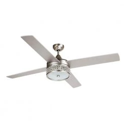 Cason 52 in. Indoor Satin Nickel Downrod Mount Crystal Chandelier Ceiling Fan with Light Kit and Remote Control by Parrot Uncle