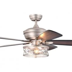Banner 52 in. Indoor Matt Silver Chandelier Ceiling Fan with Remote Control and Light Kit Included by Parrot Uncle