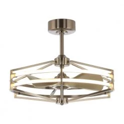 29.5 in. Integrated LED Indoor Satin Nickel Caged Ceiling Fan with Light and Remote Control Included by Parrot Uncle