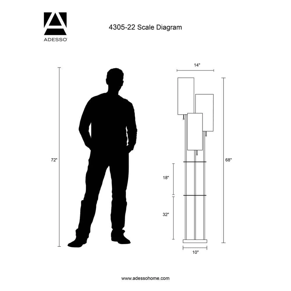 Trio 68 in. Steel Floor Lamp by Adesso - Image 3