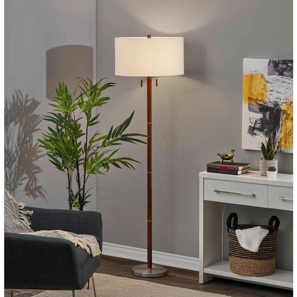 Madeline 66.25 in. 2-Light Walnut Rubberwood and Brushed Steel Bulb Pendant by Adesso - Image 7