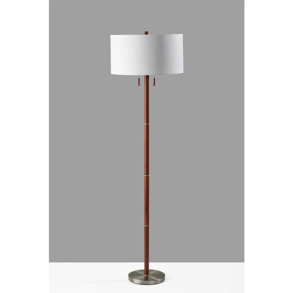 Madeline 66.25 in. 2-Light Walnut Rubberwood and Brushed Steel Bulb Pendant by Adesso - Image 3