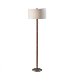 Madeline 66.25 in. 2-Light Walnut Rubberwood and Brushed Steel Bulb Pendant by Adesso