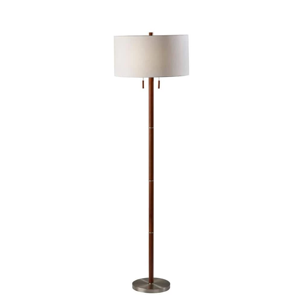 Madeline 66.25 in. 2-Light Walnut Rubberwood and Brushed Steel Bulb Pendant by Adesso