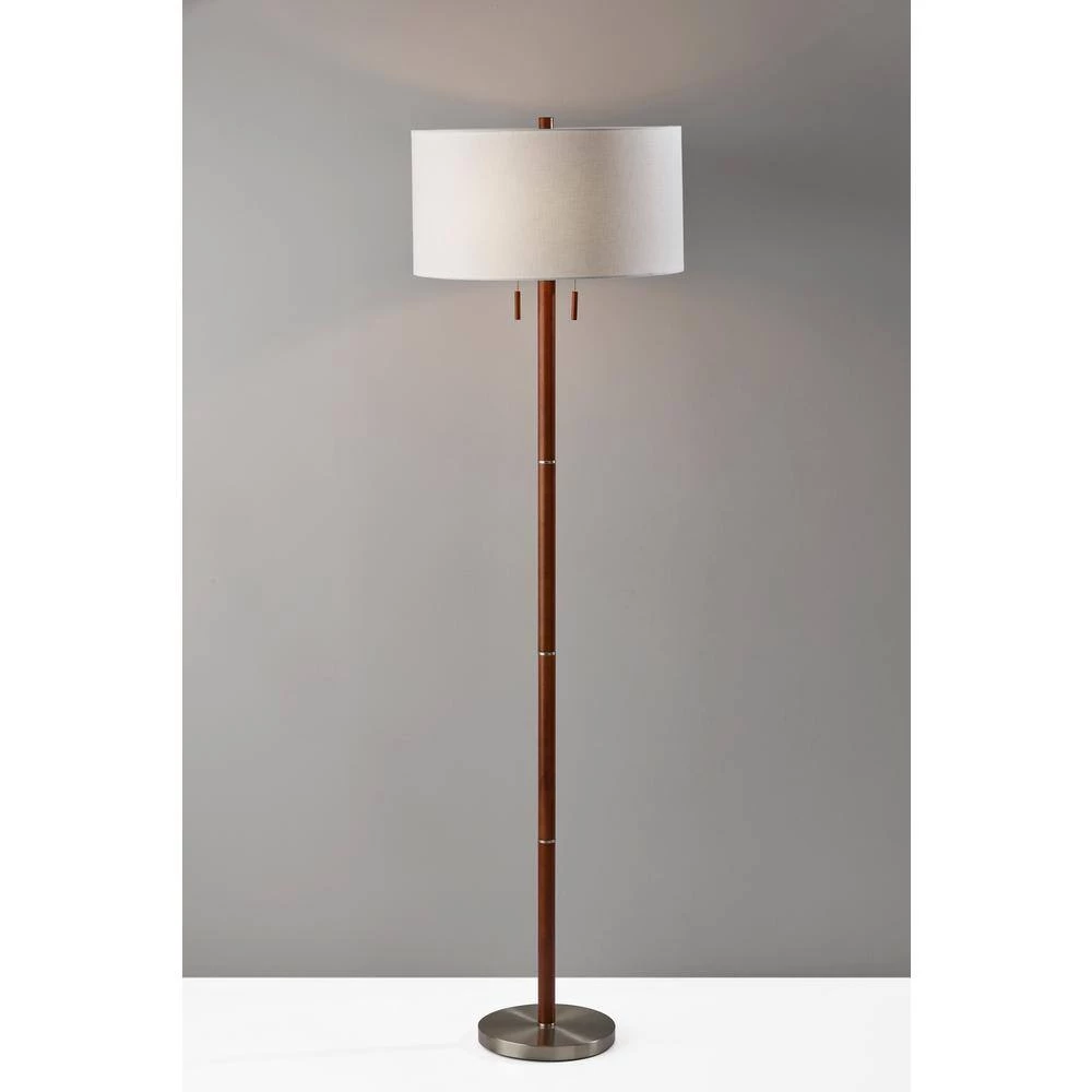Madeline 66.25 in. 2-Light Walnut Rubberwood and Brushed Steel Bulb Pendant by Adesso - Image 2