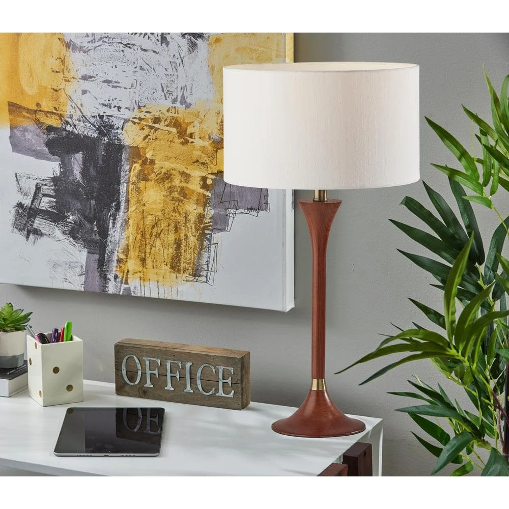 Rebecca 26 in. Walnut Rubberwood with Antique Brass Accent Table Lamp by Adesso - Image 2