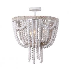 Seguis 3-Light Weathered White Chandelier Pendant with Wood Beads by Parrot Uncle