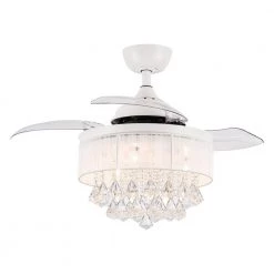 Broxburne 36 in. Indoor White Modern Retractable Crystal Ceiling Fan with Remote and Light Kit by Parrot Uncle
