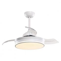 Ericksen 36 in. Indoor/Outdoor White Downrod Mount Retractable LED Chandelier Ceiling Fan with Light and Remote by Parrot Uncle
