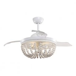 Huang 42 in. Indoor White Beads Retractable Chandelier Ceiling Fan with Remote Control and Light Kit Included by Parrot Uncle