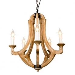 Christman 5-Light Wood Candle Style Empire Chandelier by Parrot Uncle