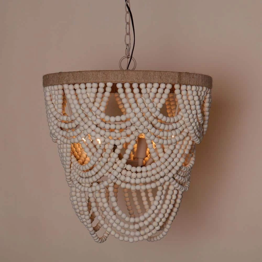 Hatfield 4-Light Bohemia Style Natural Wood Beaded Tiered Chandelier by Parrot Uncle - Image 4