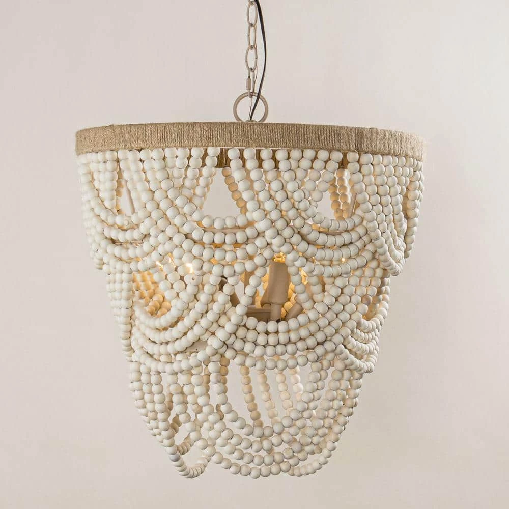 Hatfield 4-Light Bohemia Style Natural Wood Beaded Tiered Chandelier by Parrot Uncle - Image 5