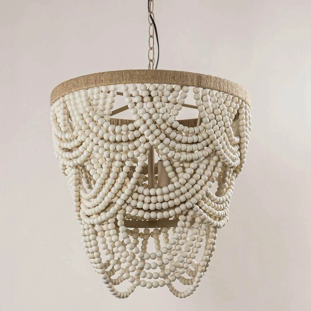 Hatfield 4-Light Bohemia Style Natural Wood Beaded Tiered Chandelier by Parrot Uncle - Image 3