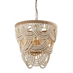 Hatfield 4-Light Bohemia Style Natural Wood Beaded Tiered Chandelier by Parrot Uncle