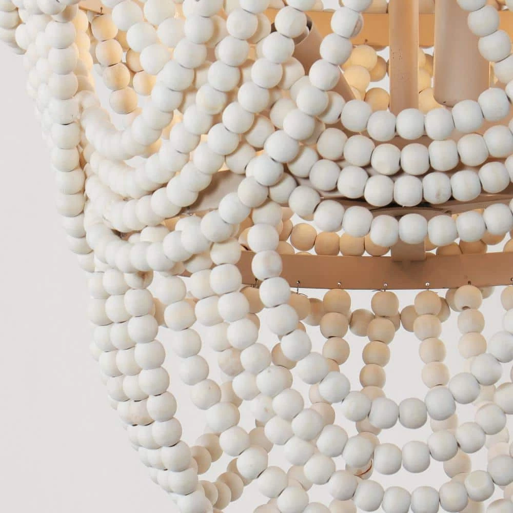 Hatfield 4-Light Bohemia Style Natural Wood Beaded Tiered Chandelier by Parrot Uncle - Image 7