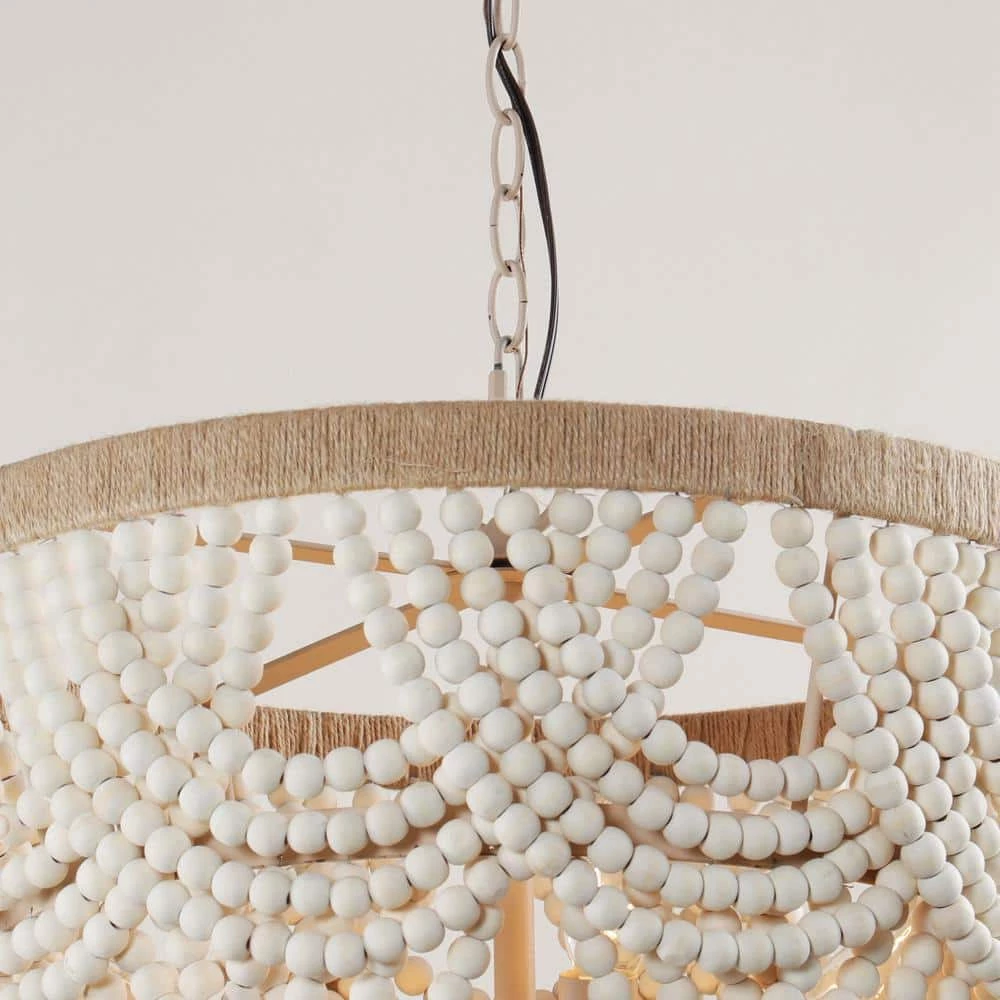 Hatfield 4-Light Bohemia Style Natural Wood Beaded Tiered Chandelier by Parrot Uncle - Image 6