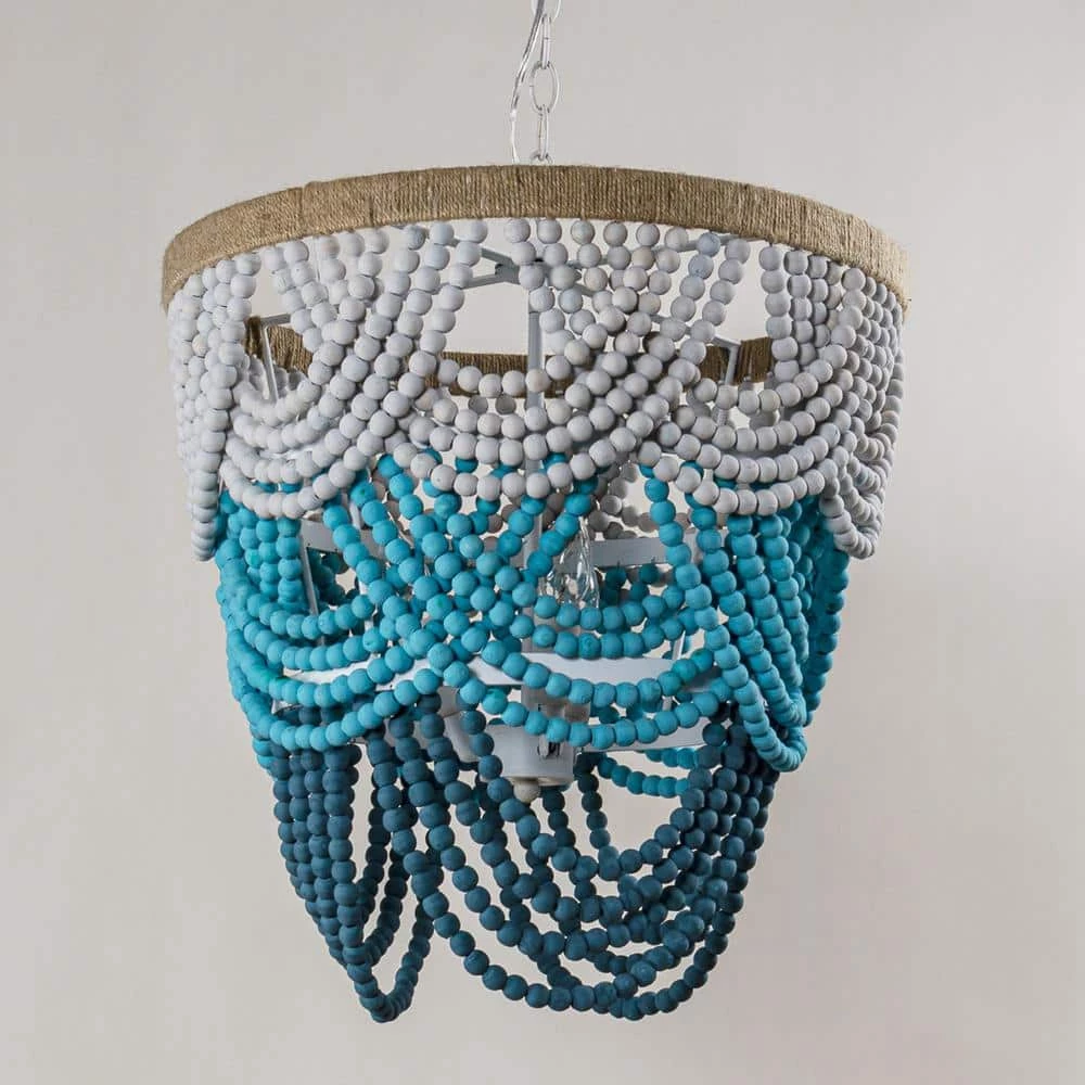 Hatfield 4-Light Bohemia Style Ombre Wood Beaded Tiered Chandelier by Parrot Uncle - Image 3