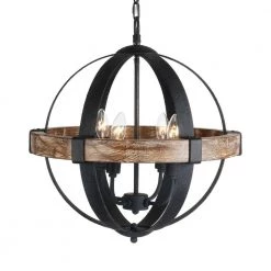 Landwehr 4-Light Candle Style Globe Chandelier with Wood Accents by Parrot Uncle